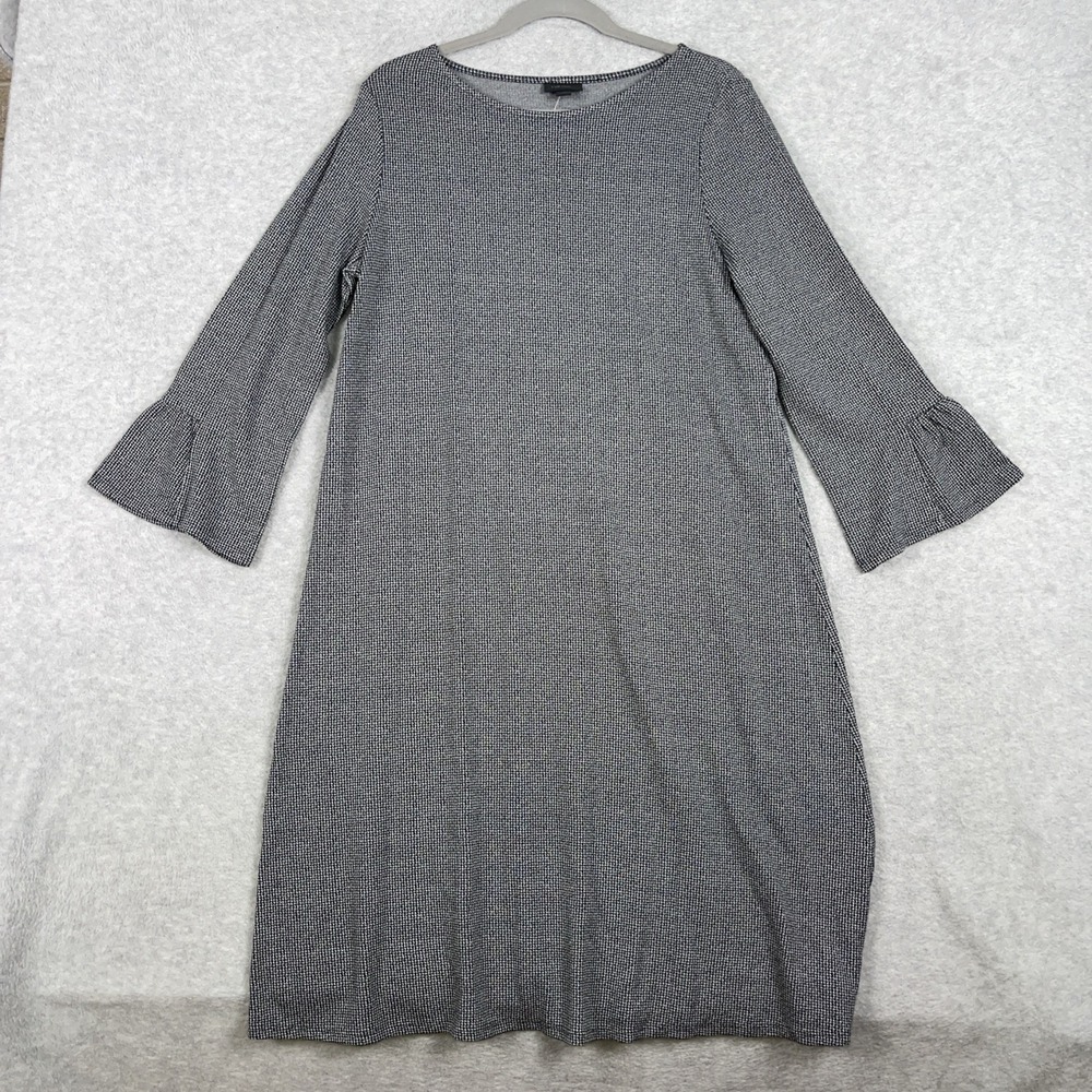 J.Jill Wearever Shift Dress Womens M Tall Gray Herringbone Bell Sleeve Stretch